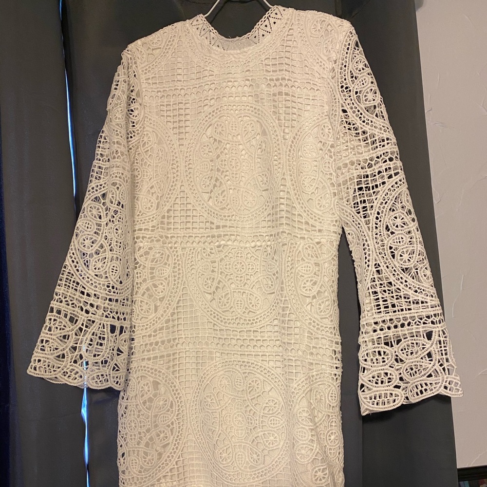 Impressions White Long Sleeve Short Dress Large